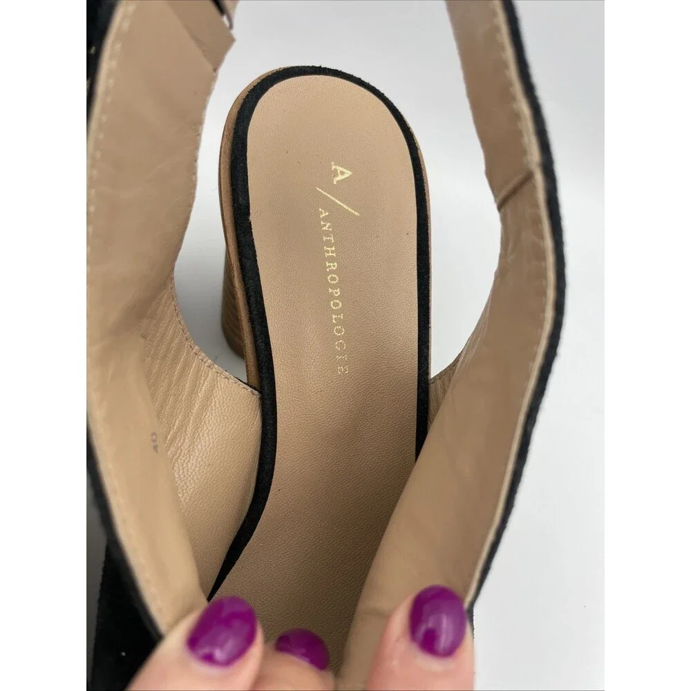 ANTHROPOLOGIE BLACK TRACY Slingback Shooties Size 40 Heels 10 High Heel